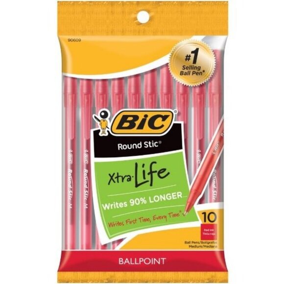 BIC Round Stic Xtra Life Ballpoint Pens, Red ink 250pcs 25pk - Picture 2 of 4